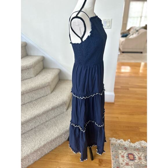 Ann Taylor Navy & White Scalloped Tiered Hem Midi Dress - Picture 3 of 6